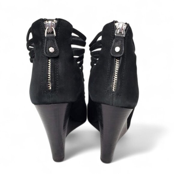 Rebecca Minkoff Sydney Wedge Heels Women's Cage Cutout Black Suede Gladiator 9M - Picture 5 of 11